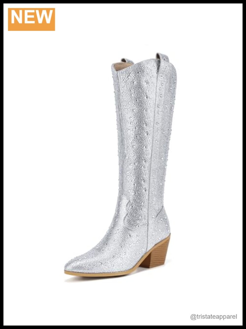 IDIFU Women's Knee High Western Cowboy Boots Rhinestone Chunky Block Heel